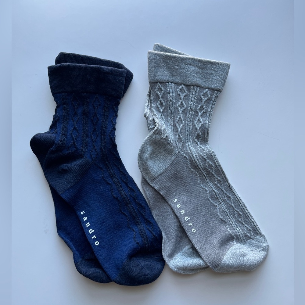 2 X Sandro Women's Navy and Gray Casual Socks